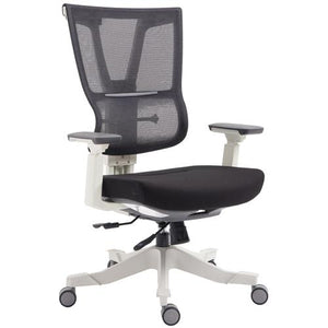 EM5350-BLK NEW MOOV Series with White Frame and with Back Angle Movement with 4D Arms Lumbar Support with Mesh Back and Black Fabric Molded Seat